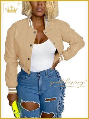 Varsity Jacket Long Sleeve Button Down Bomber Casual Baseball Streetwear